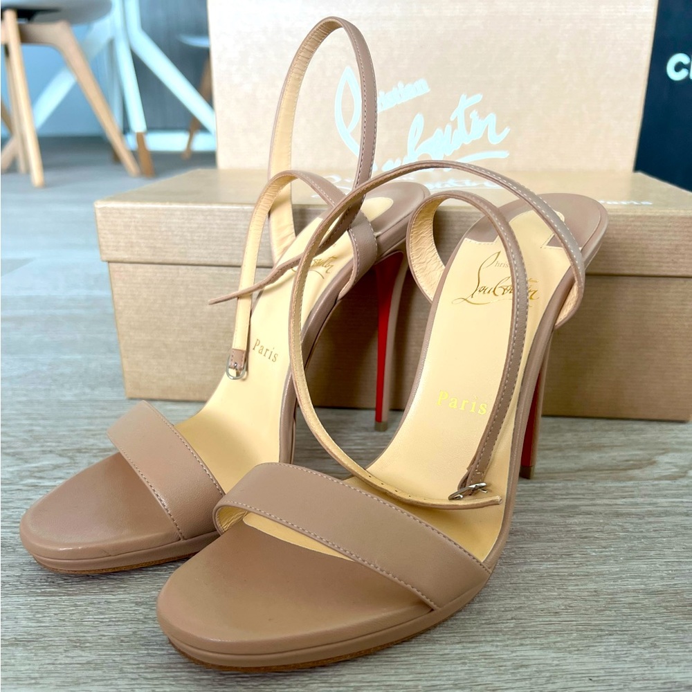 Loubi Queen 129 Nude Leather Heels